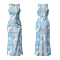 Bula Fiji Couples Matching Tank Maxi Dress and Hawaiian Shirt Blue Makare Masi Tapa Pattern LT05 - Polynesian Pride