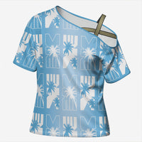 Bula Fiji Cross Shoulder Shirt Blue Makare Masi Tapa Pattern LT05 Female Blue - Polynesian Pride