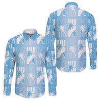 Bula Fiji Family Matching Short Sleeve Bodycon Dress and Hawaiian Shirt Blue Makare Masi Tapa Pattern LT05 Dad's Shirt - Long Sleeve Blue - Polynesian Pride