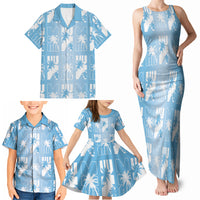 Bula Fiji Family Matching Tank Maxi Dress and Hawaiian Shirt Blue Makare Masi Tapa Pattern LT05 - Polynesian Pride