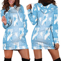 Bula Fiji Hoodie Dress Blue Makare Masi Tapa Pattern LT05 - Polynesian Pride