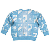 Bula Fiji Kid Ugly Christmas Sweater Blue Makare Masi Tapa Pattern LT05 - Polynesian Pride