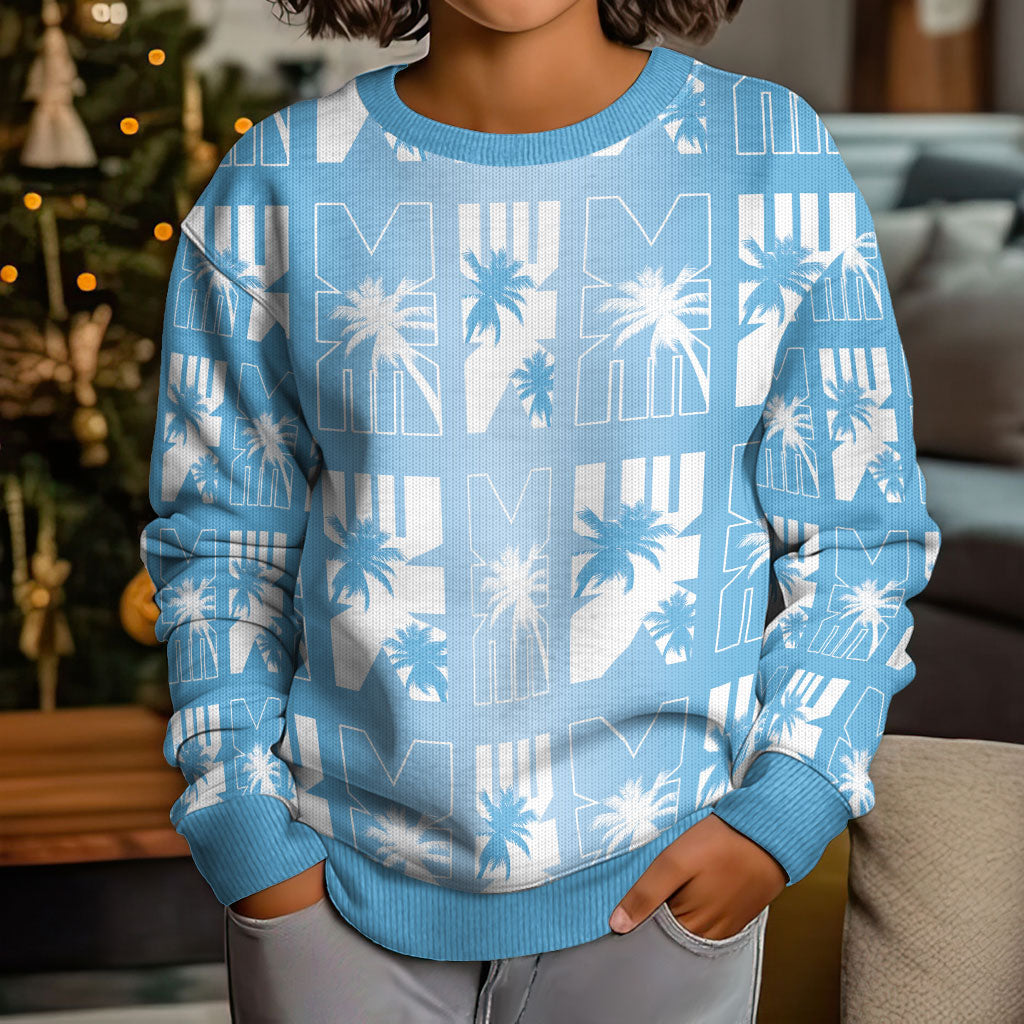 Bula Fiji Kid Ugly Christmas Sweater Blue Makare Masi Tapa Pattern LT05 - Polynesian Pride