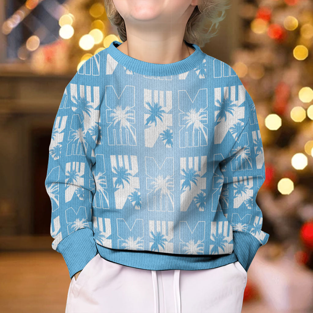 Bula Fiji Kid Ugly Christmas Sweater Blue Makare Masi Tapa Pattern LT05 - Polynesian Pride