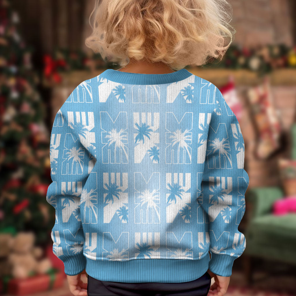 Bula Fiji Kid Ugly Christmas Sweater Blue Makare Masi Tapa Pattern LT05 - Polynesian Pride