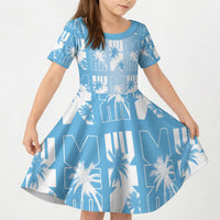 Bula Fiji Kid Short Sleeve Dress Blue Makare Masi Tapa Pattern LT05 KID Blue - Polynesian Pride