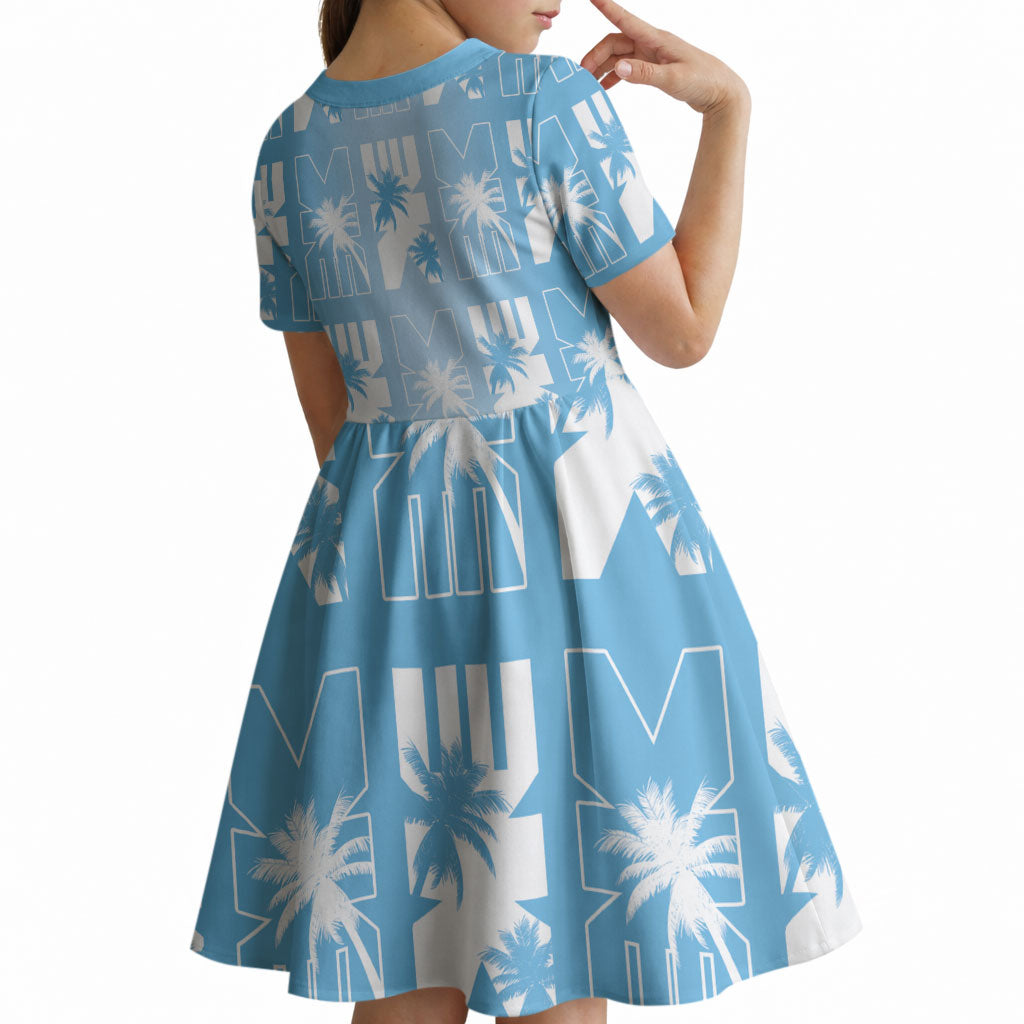 Bula Fiji Kid Short Sleeve Dress Blue Makare Masi Tapa Pattern LT05 - Polynesian Pride