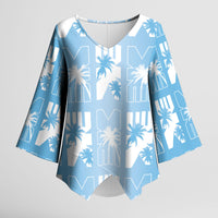 Bula Fiji Kimono Sleeve Blouse Blue Makare Masi Tapa Pattern LT05 Female Blue - Polynesian Pride