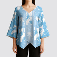 Bula Fiji Kimono Sleeve Blouse Blue Makare Masi Tapa Pattern LT05 - Polynesian Pride