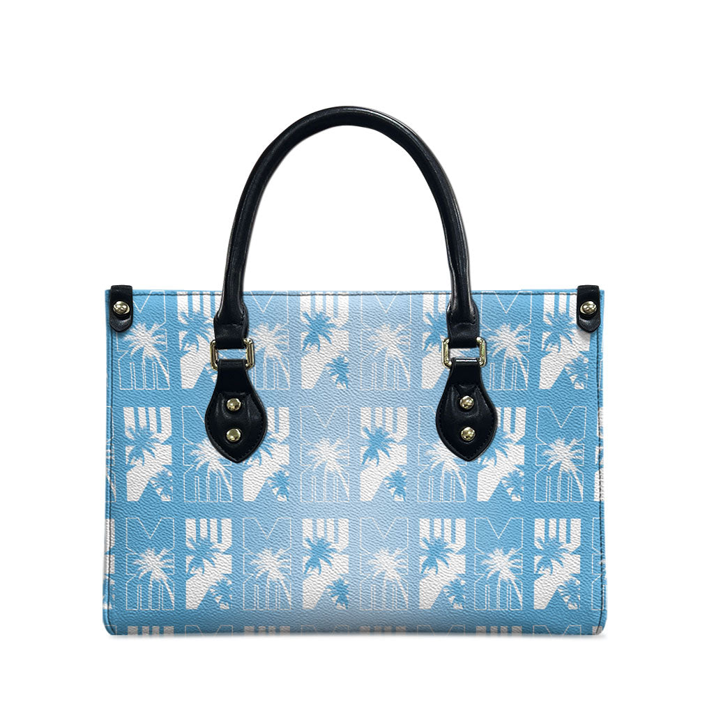 Bula Fiji Leather Bag Blue Makare Masi Tapa Pattern LT05 - Polynesian Pride
