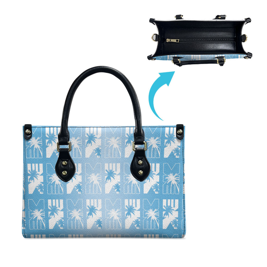 Bula Fiji Leather Bag Blue Makare Masi Tapa Pattern LT05 - Polynesian Pride