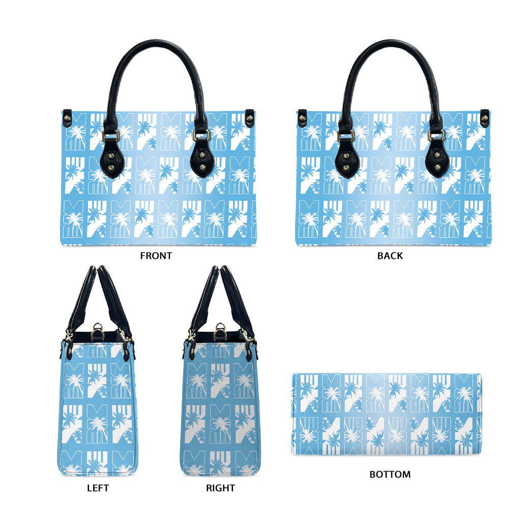 Bula Fiji Leather Bag Blue Makare Masi Tapa Pattern LT05 - Polynesian Pride