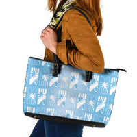 Bula Fiji Leather Tote Bag Blue Makare Masi Tapa Pattern LT05 Blue - Polynesian Pride