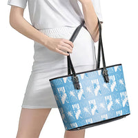 Bula Fiji Leather Tote Bag Blue Makare Masi Tapa Pattern LT05 - Polynesian Pride
