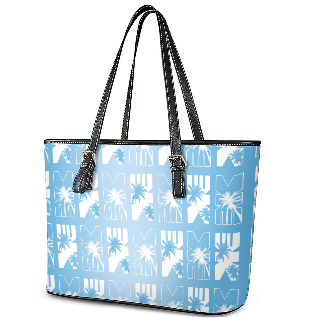 Bula Fiji Leather Tote Bag Blue Makare Masi Tapa Pattern LT05 - Polynesian Pride