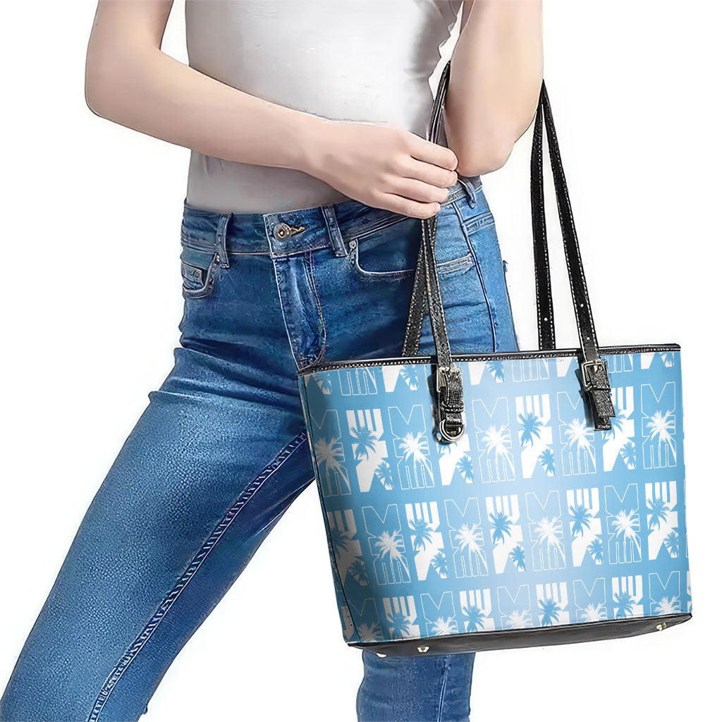 Bula Fiji Leather Tote Bag Blue Makare Masi Tapa Pattern LT05 - Polynesian Pride