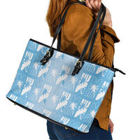 Bula Fiji Leather Tote Bag Blue Makare Masi Tapa Pattern LT05 - Polynesian Pride
