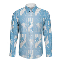 Bula Fiji Long Sleeve Button Shirt Blue Makare Masi Tapa Pattern LT05 Unisex Blue - Polynesian Pride