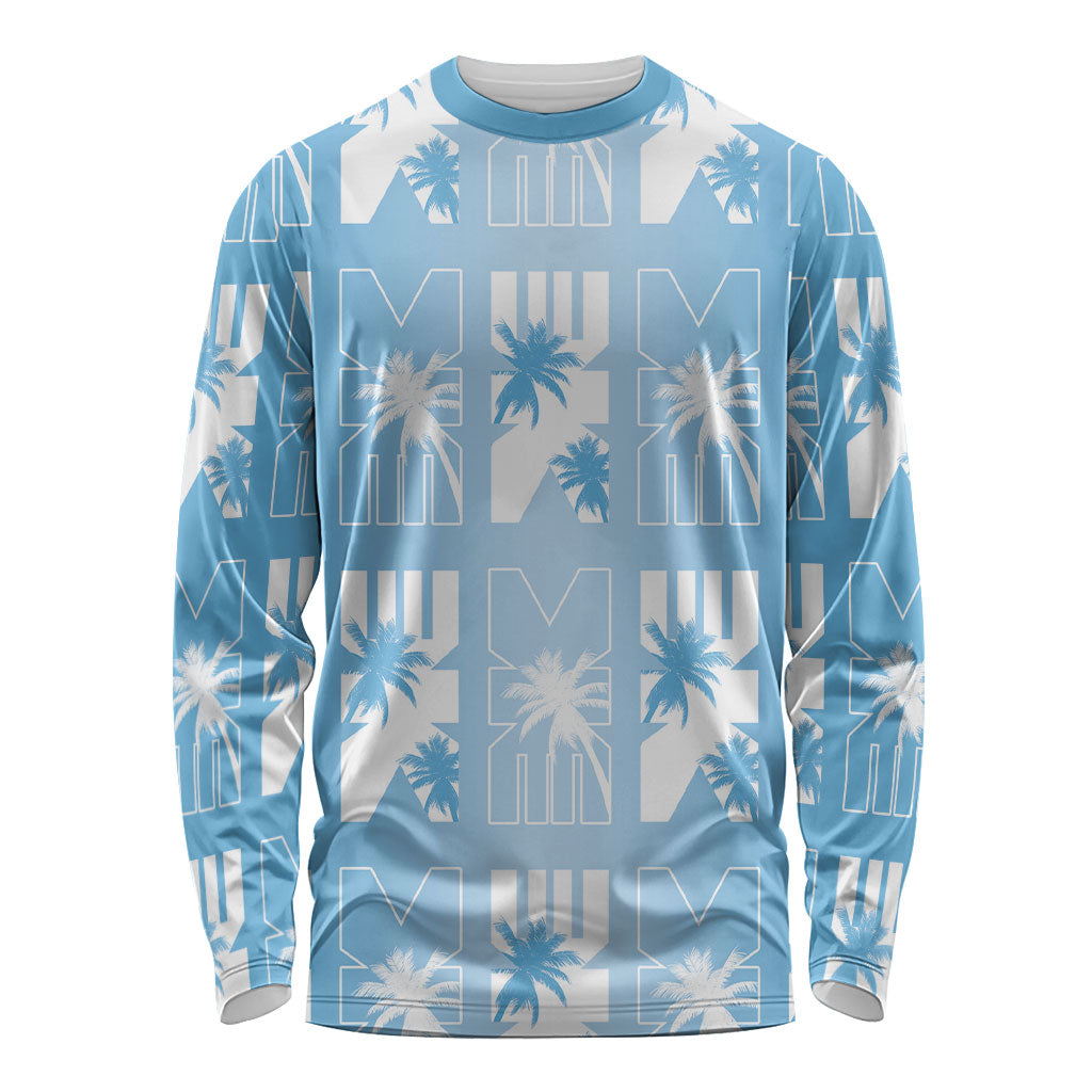 Bula Fiji Long Sleeve Shirt Blue Makare Masi Tapa Pattern LT05 Unisex Blue - Polynesian Pride