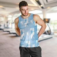 Bula Fiji Men Tank Top Blue Makare Masi Tapa Pattern LT05 Blue - Polynesian Pride