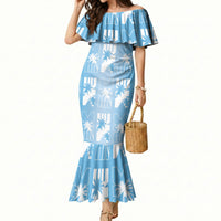 Bula Fiji Mermaid Dress Blue Makare Masi Tapa Pattern LT05 Women Blue - Polynesian Pride
