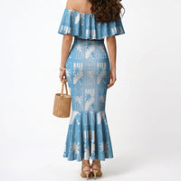 Bula Fiji Mermaid Dress Blue Makare Masi Tapa Pattern LT05 - Polynesian Pride