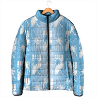 Bula Fiji Padded Jacket Blue Makare Masi Tapa Pattern LT05 - Polynesian Pride