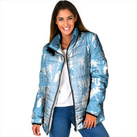 Bula Fiji Padded Jacket Blue Makare Masi Tapa Pattern LT05 Women Blue - Polynesian Pride