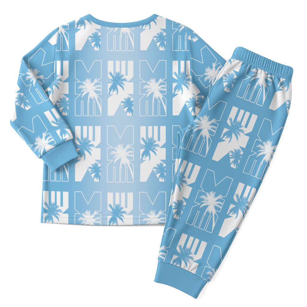 Bula Fiji Christmas Pajama Set Blue Makare Masi Tapa Pattern LT05 - Polynesian Pride