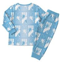 Bula Fiji Christmas Pajama Set Blue Makare Masi Tapa Pattern LT05 - Polynesian Pride