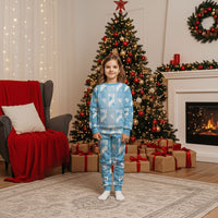 Bula Fiji Christmas Pajama Set Blue Makare Masi Tapa Pattern LT05 Kid Blue - Polynesian Pride