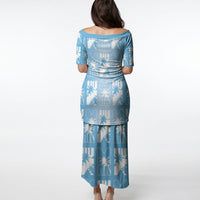 Bula Fiji Puletasi Blue Makare Masi Tapa Pattern LT05 - Polynesian Pride
