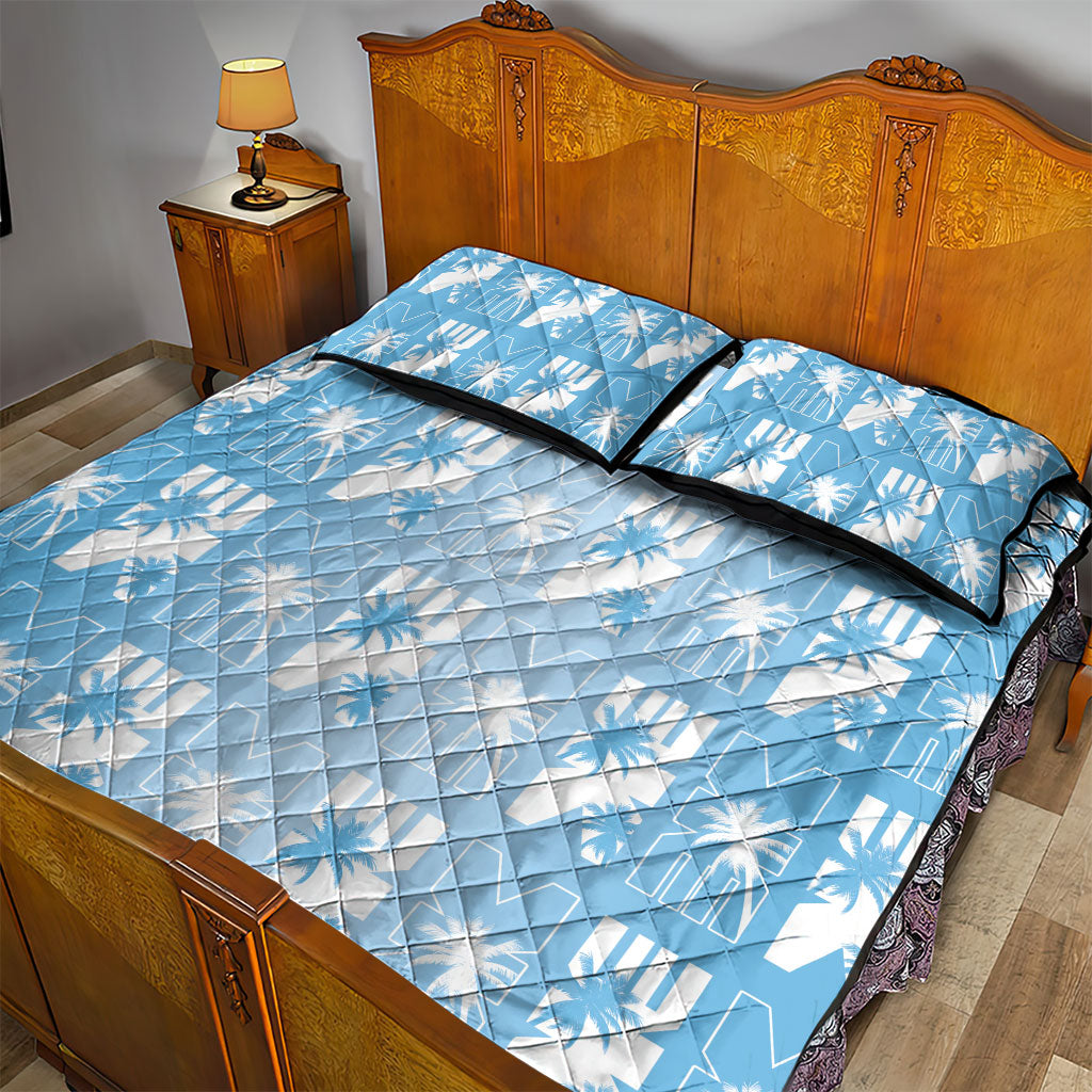 Bula Fiji Quilt Bed Set Blue Makare Masi Tapa Pattern LT05 - Polynesian Pride