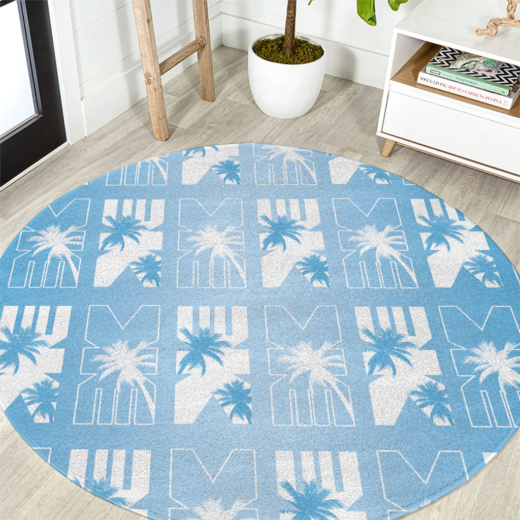 Bula Fiji Round Carpet Blue Makare Masi Tapa Pattern LT05 Blue - Polynesian Pride