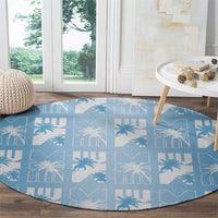 Bula Fiji Round Carpet Blue Makare Masi Tapa Pattern LT05 - Polynesian Pride