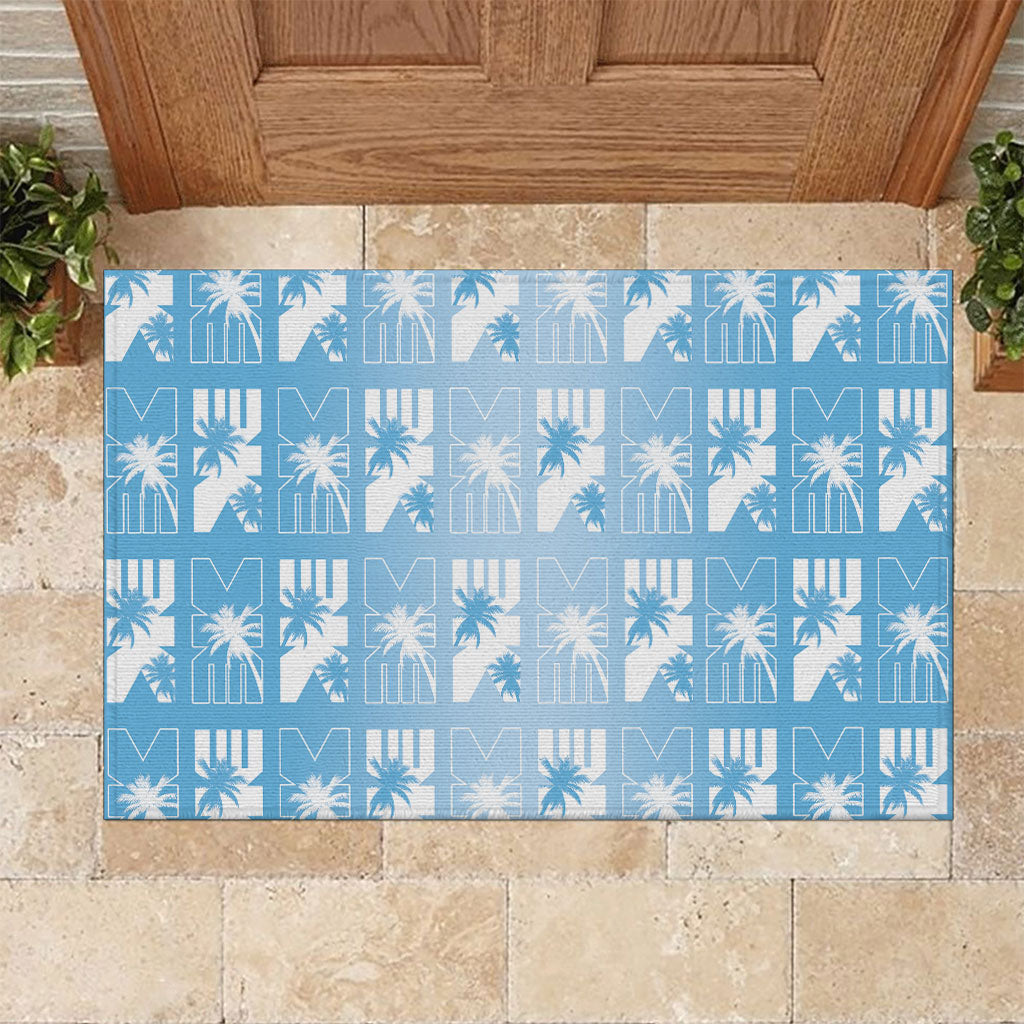 Bula Fiji Rubber Doormat Blue Makare Masi Tapa Pattern LT05 Blue - Polynesian Pride