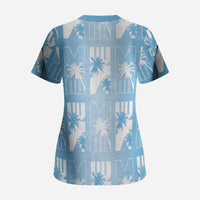 Bula Fiji Scrub Top Blue Makare Masi Tapa Pattern LT05 - Polynesian Pride