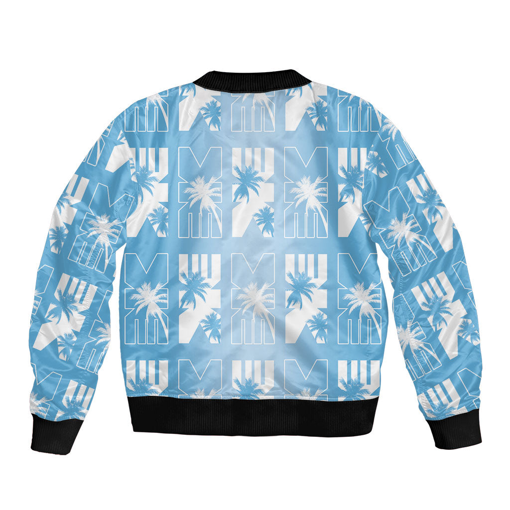 Bula Fiji Sleeve Zip Bomber Jacket Blue Makare Masi Tapa Pattern LT05 - Polynesian Pride