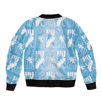 Bula Fiji Sleeve Zip Bomber Jacket Blue Makare Masi Tapa Pattern LT05 - Polynesian Pride