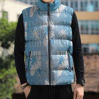 Bula Fiji Sleeveless Puffer Jacket Blue Makare Masi Tapa Pattern LT05 - Polynesian Pride