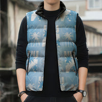 Bula Fiji Sleeveless Puffer Jacket Blue Makare Masi Tapa Pattern LT05 - Polynesian Pride