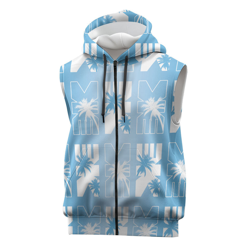 Bula Fiji Sleeveless Zip Hoodie Blue Makare Masi Tapa Pattern LT05 Blue - Polynesian Pride