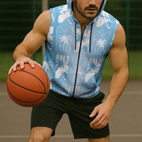 Bula Fiji Sleeveless Zip Hoodie Blue Makare Masi Tapa Pattern LT05 - Polynesian Pride