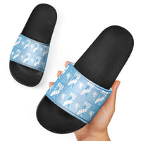 Bula Fiji Slide Sandals Blue Makare Masi Tapa Pattern LT05 - Polynesian Pride