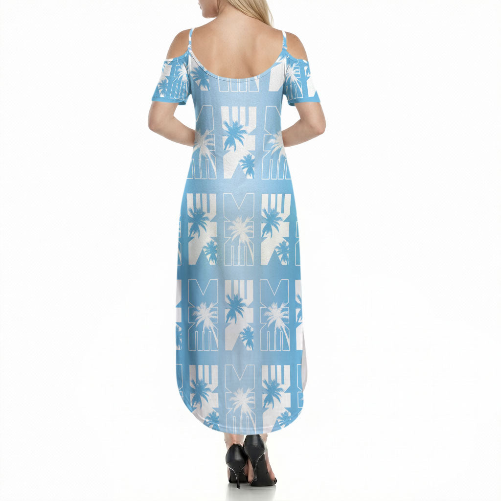 Bula Fiji Summer Maxi Dress Blue Makare Masi Tapa Pattern LT05 - Polynesian Pride