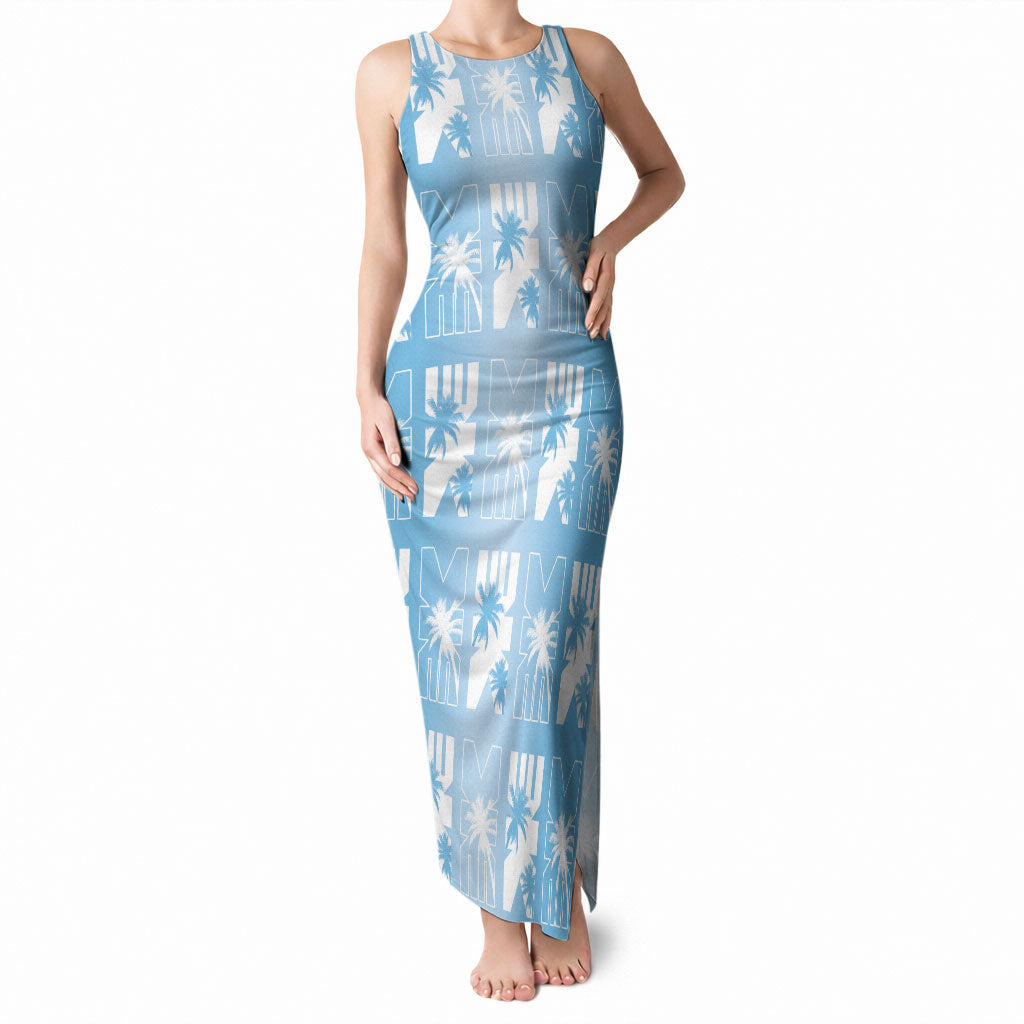 Bula Fiji Tank Maxi Dress Blue Makare Masi Tapa Pattern LT05 Women Blue - Polynesian Pride