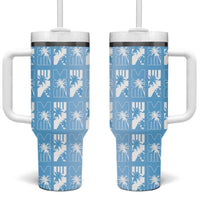 Bula Fiji Tumbler With Handle Blue Makare Masi Tapa Pattern LT05 One Size: 40 oz Blue - Polynesian Pride