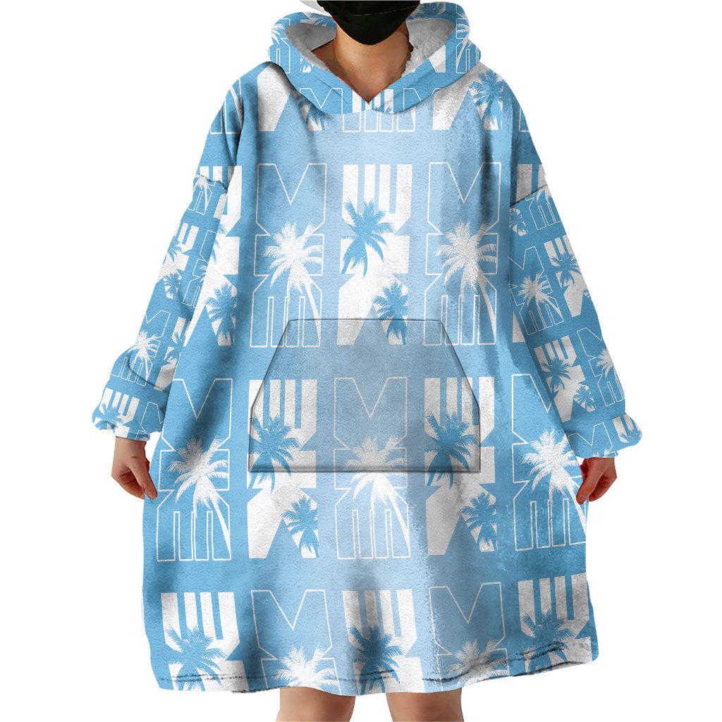 Bula Fiji Wearable Blanket Hoodie Blue Makare Masi Tapa Pattern LT05 - Polynesian Pride
