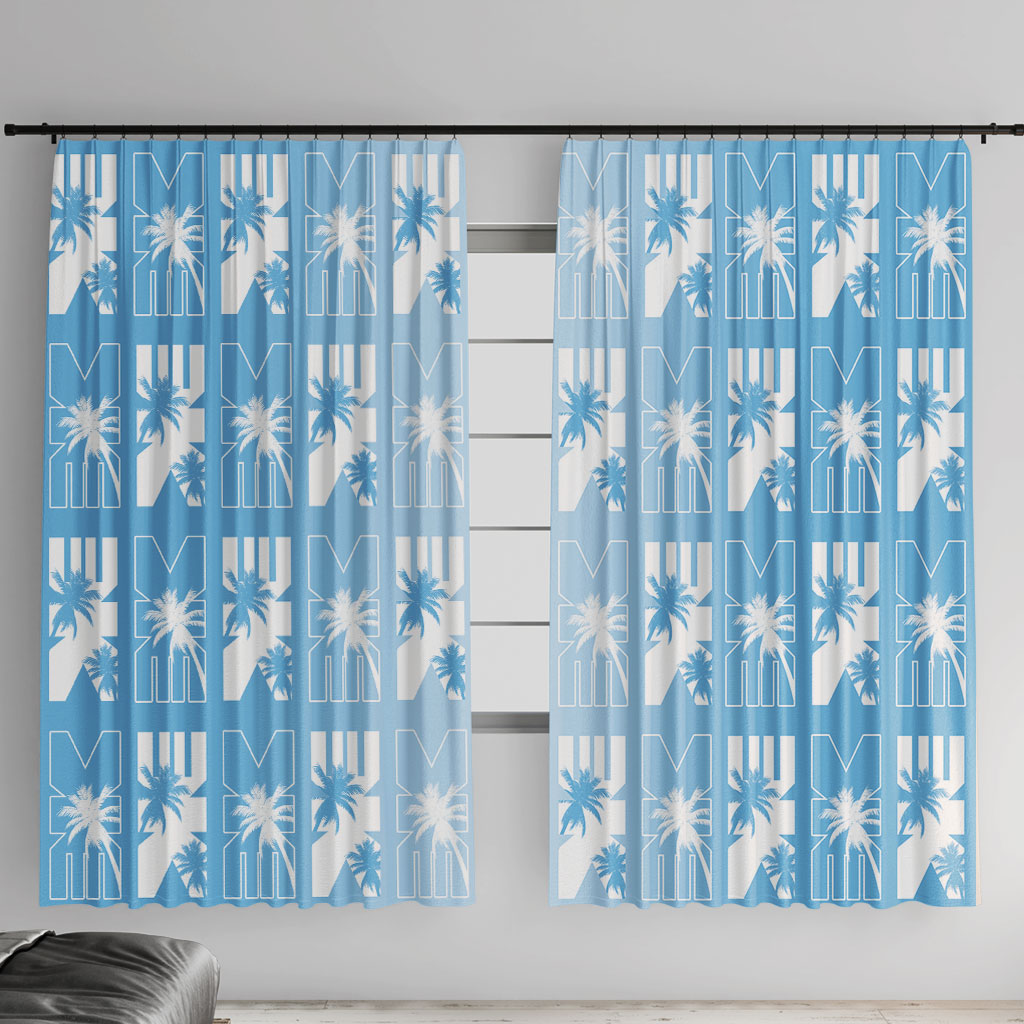 Bula Fiji Window Curtain Blue Makare Masi Tapa Pattern LT05 With Hooks Blue - Polynesian Pride