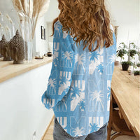 Bula Fiji Women Casual Shirt Blue Makare Masi Tapa Pattern LT05 - Polynesian Pride